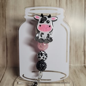 Beaded Cow Badge Reel/ Lanyard/ Sitting Cow/ Jumping Cow