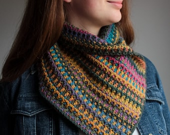 Crochet Easy Unique Woven Look Cowl Pattern, crochet textured cowl, easy crochet cowl made from a rectangle, woven crochet cowl, warm cowl
