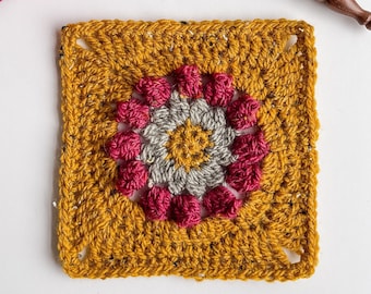 Crochet Flower Square Pattern, crochet flower 6" square pattern, crochet flower granny square, puff granny square, crochet blanket square
