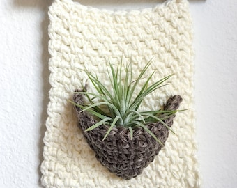 Crochet Rustic Air Plant Wall Hanger Crochet Pattern, Air Plant Wall Hanger crochet pattern, crochet plant hanger, beginner plant hanger