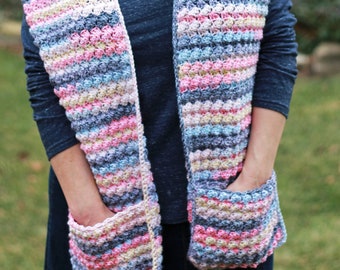 Crochet Pocket Scarf with Hood Pattern, crochet scoodie pocket scarf, crochet hooded pocket scarf, beginner friendly crochet pocket scarf