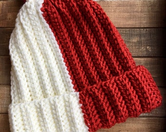 Crochet Modern Color Block Hat Pattern, crochet color block hat school or team colors, bulky crochet hat, quick crochet hat, slouchy hat