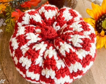 Crochet Checkered Patchwork Pumpkin Home Decor Pattern, crochet bulky pumpkin, crochet chunky pumpkin, easy crochet plaid pumpkin pattern