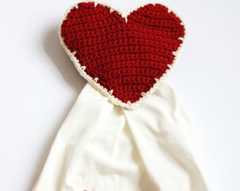 Crochet Heart Towel Topper Pattern, Valentine's Day Heart crochet towel topper, crochet heart pattern, crochet heart, crochet kitchen towel