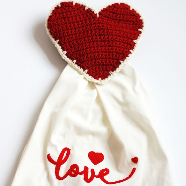 Crochet Heart Towel Topper Pattern, Valentine's Day Heart crochet towel topper, crochet heart pattern, crochet heart, crochet kitchen towel