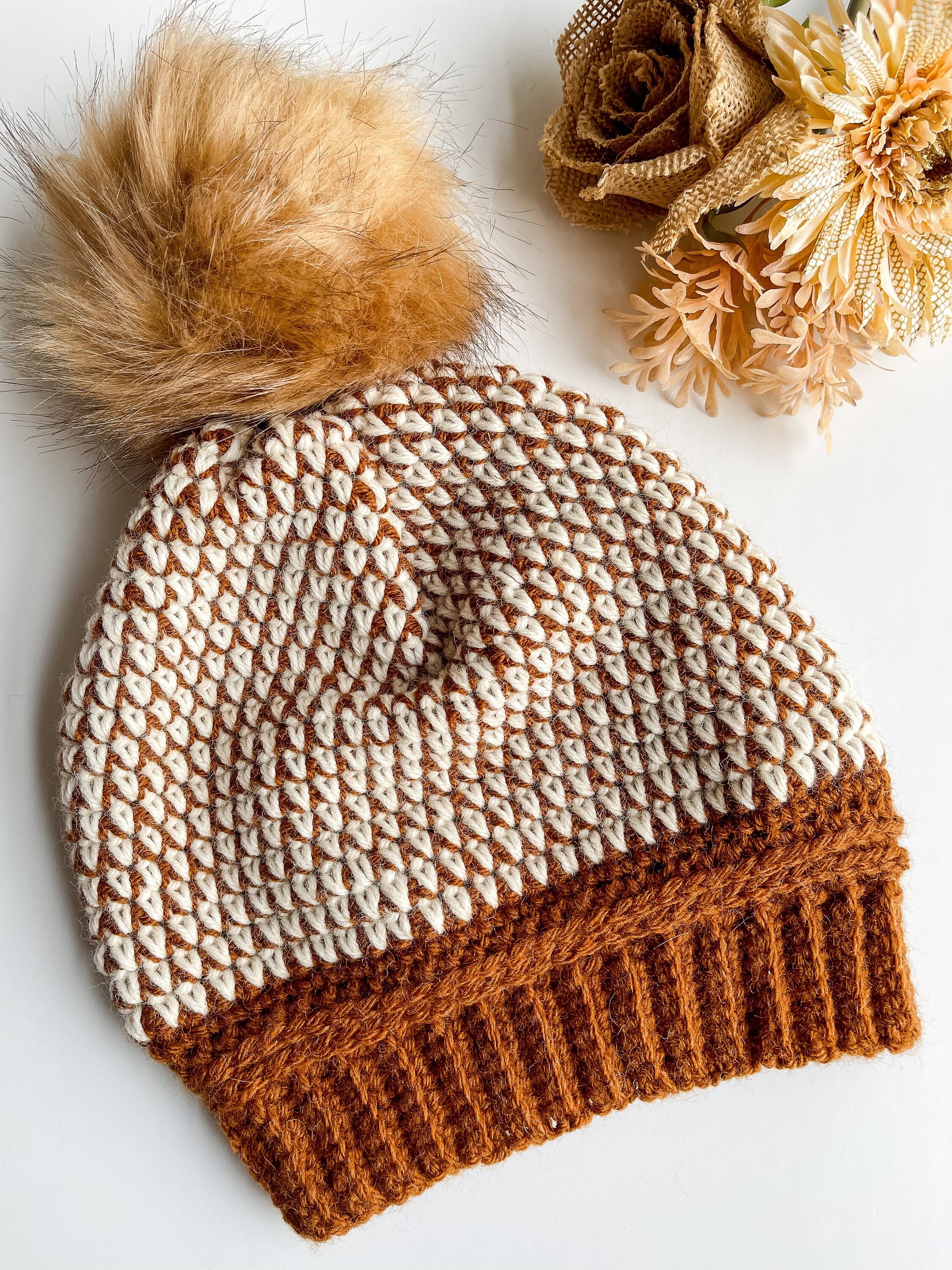 Crochet Slouchy Hat or Beanie Hat Pattern, crochet color work bottom up hat, single crochet hat pattern, crochet beanie, crochet hat pattern