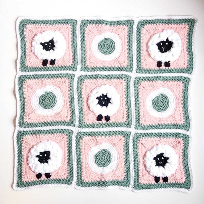 Crochet Sheep Lamb Granny Square Blanket Pattern, crochet lamb Easter Baby blanket granny square pattern, crochet sheet square, crochet lamb image 2