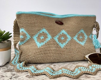 Crochet Pattern Tapestry Purse Everyday Bag Pattern, crochet tapestry crochet bag, diamonds crochet purse pattern, single crochet bag