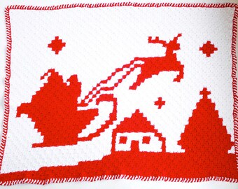 Crochet Night Before Christmas C2C Christmas Blanket Pattern, crochet Christmas c2c Santa & Reindeer crochet pattern, Crochet Christmas