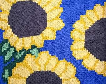 Crochet Sunflower C2C Blanket Graphgan Pattern, crochet Sunflower c2c crochet throw pattern, crochet sunflower blanket, sunflower throw