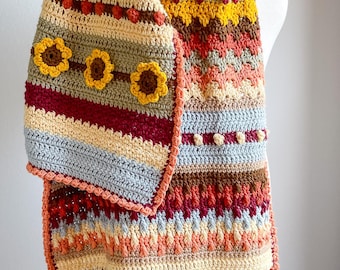 Sunflower Crochet Shawl Pattern: Autumn Rhapsody Stitch Sampler (PDF Pattern)