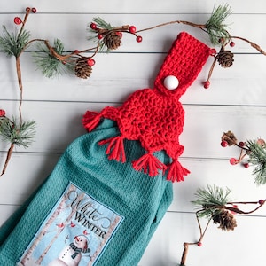 Crochet Towel Topper Pattern, tasseled towel topper crochet Christmas kitchen pattern, crochet towel holder, crochet kitchen towel topper