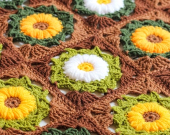 Crochet Flower Granny Square Blanket Pattern, crochet flower granny square pattern, crochet sunflower,  crochet sunflower blanket