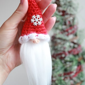 Crochet Gnome Ornament Pattern, Santa gnome crochet Christmas ornament, Christmas gnome, Christmas crochet ornament, crochet gnome ornament image 1