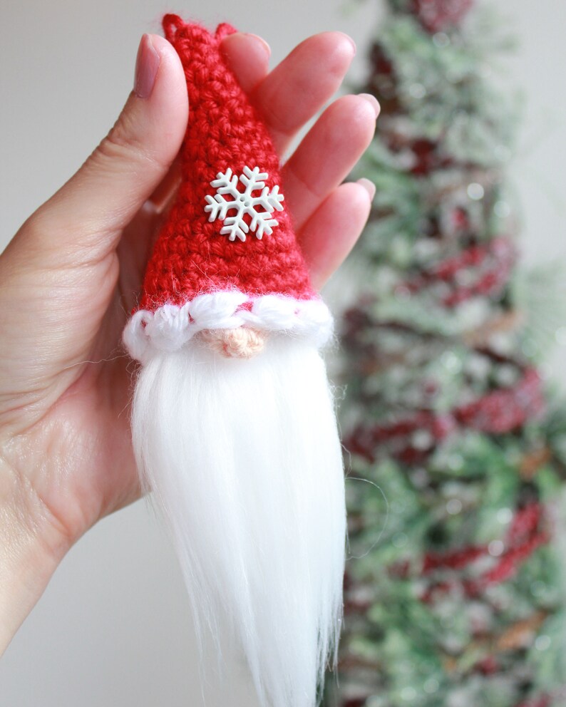 Crochet Gnome Ornament Pattern, Santa gnome crochet Christmas ornament, Christmas gnome, Christmas crochet ornament, crochet gnome ornament image 1