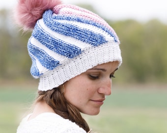 Crochet Tunisian Crochet Swirl Ribbed Hat Pattern, crochet Tunisian looks like knit hat pattern, crochet slouchy hat, crochet swirl hat