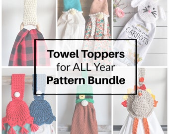 Crochet PATTERN BUNDLE Towel Topper Pattern Collection, set of 20 crochet towel topper patterns, crochet towel holder, crochet kitchen decor