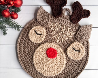 Crochet Reindeer Hot Pad Pattern, reindeer crochet Christmas kitchen pattern, reindeer crochet hot pad, crochet reindeer, crochet Christmas