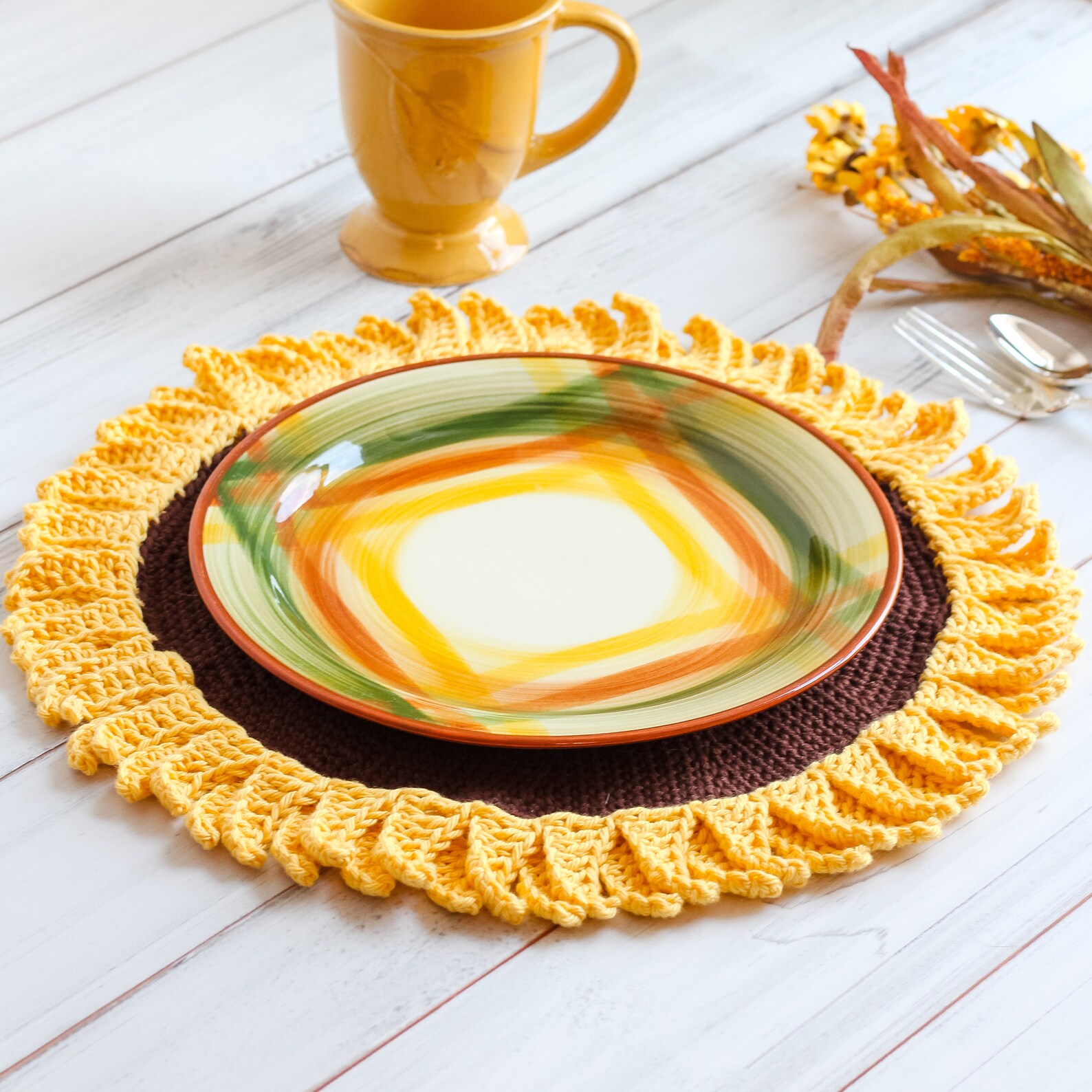 Crochet Sunflower Placemat Pattern PDF Instant Download Etsy