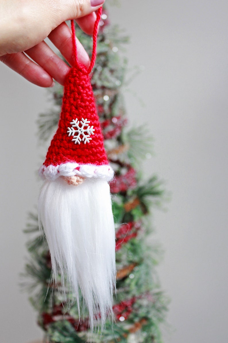 Crochet Gnome Ornament Pattern, Santa gnome crochet Christmas ornament, Christmas gnome, Christmas crochet ornament, crochet gnome ornament image 3