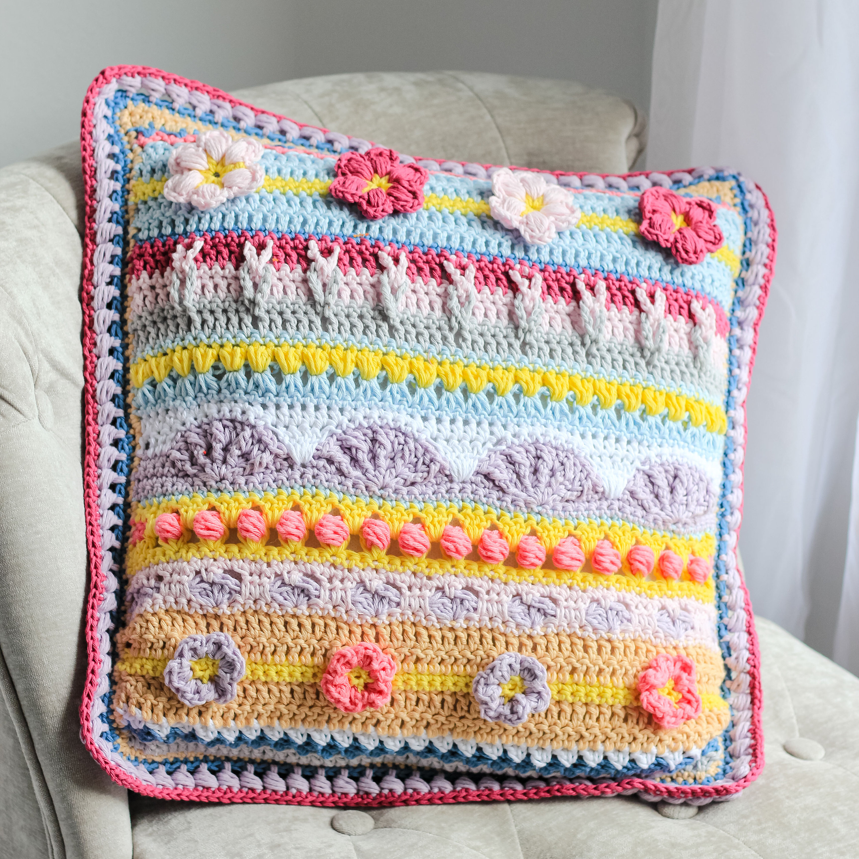 Crochet Stitch Sampler Pillow