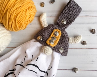 Crochet Viking Gnome Towel Topper Pattern, gnome crochet towel, crochet viking gnome, crochet gnome, crochet kitchen gnome, crochet kitchen