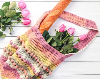 Crochet Pattern Flower Market Bag Pattern, crochet beach market tote bag, crochet market bag, easy crochet bag, crochet beach bag pattern