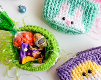 Crochet Mini Easter Basket Crochet Pattern, Spring Easter Basket, crochet small basket pattern, lamb basket, chick basket, bunny basket