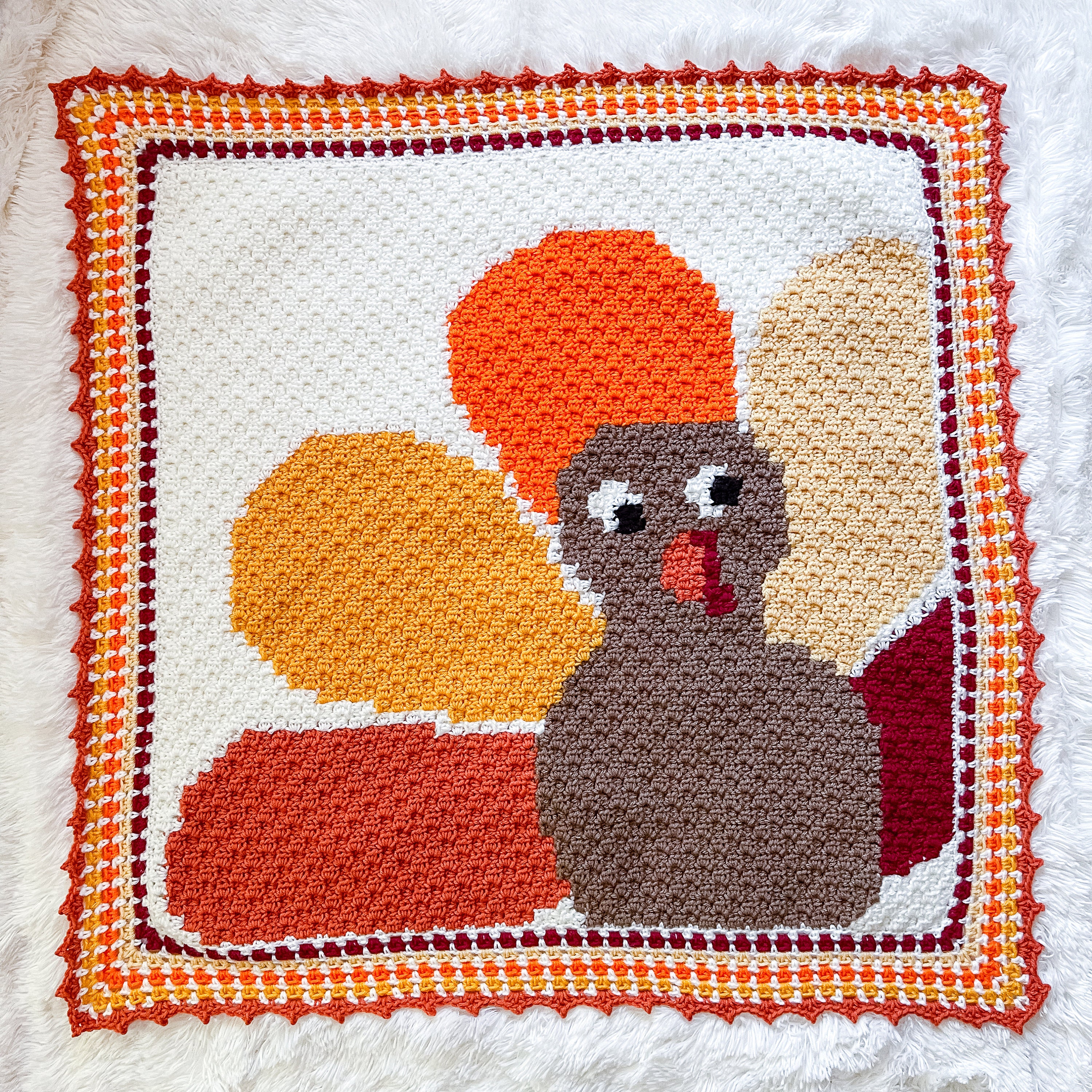 39 Turkey Crochet Patterns for Festive Thanksgiving Decorations 11 Crochet Turkey Thanksgiving C2C Blanket