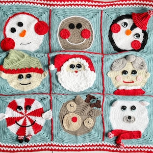 Christmas Granny Square Crochet Blanket Pattern, 9 Christmas themed Granny Squares + border instructions, Christmas crochet, Christmas throw