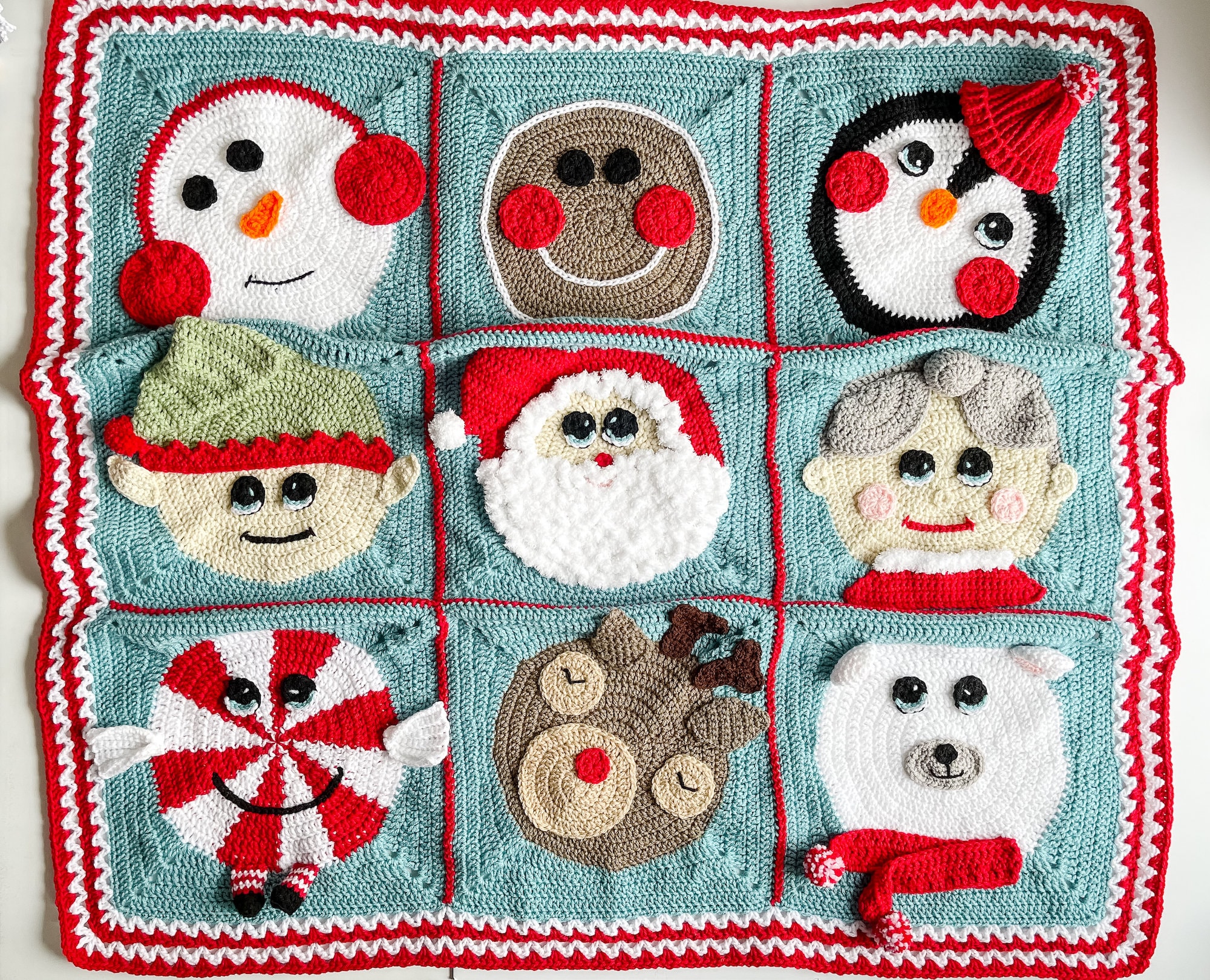 【USA vintage】granny blanket 赤×白 クリスマスカラー Vintage Red & White Snowflake Granny Square Crochet Blanket