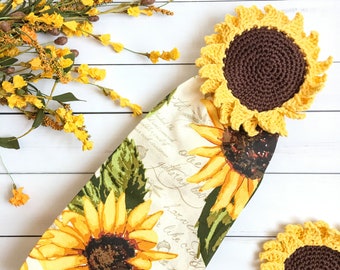 Crochet Sunflower Towel Topper Pattern, Sunflower crochet towel topper, crochet Sunflower, crochet kitchen sunflower, crochet flower towel