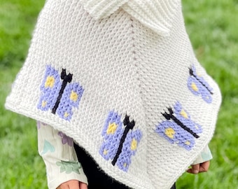 Crochet Butterfly Poncho Pattern: Childs Size 2T-6T (PDF Pattern)