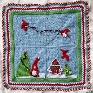 Christmas Gnome Square Crochet Blanket Pattern, Scandinavian Gnome Christmas Square Throw Pattern, Christmas crochet, crochet gnome blanket