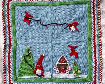Christmas Gnome Crochet Blanket Pattern: Scandinavian Square Throw (PDF Pattern)