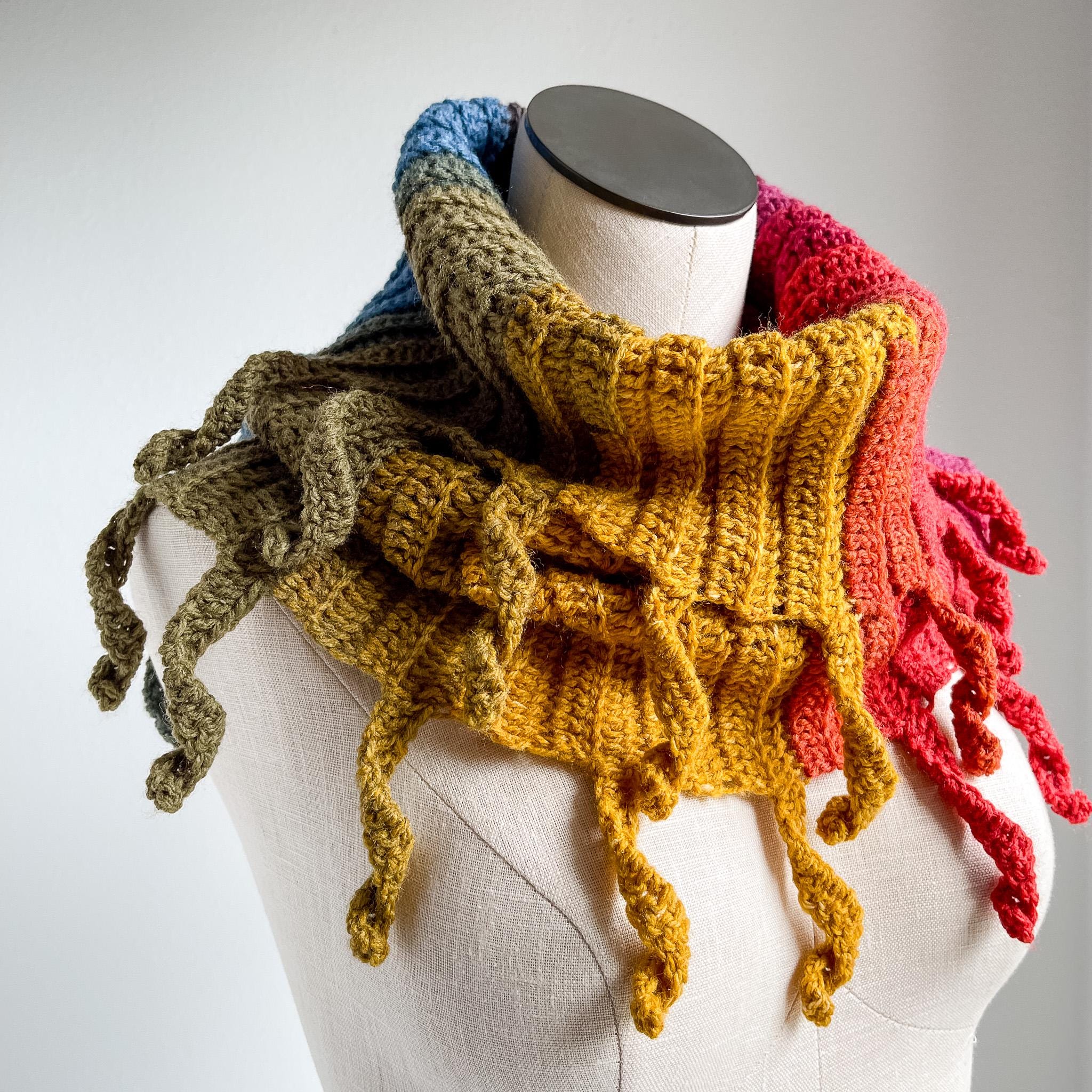 Écharpe Crochetée à Motifs Bouclés - Couleurs Rose, Citron, Corail, Vert, Neuf Sans étiquette