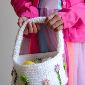 Crochet Flower Easter Basket Crochet Pattern, Spring Easter Flower Basket, crochet basket pattern, easy crochet basket with flowers image 3