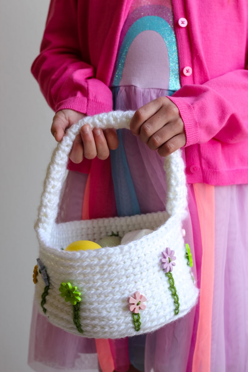 Crochet Flower Easter Basket Crochet Pattern, Spring Easter Flower Basket, crochet basket pattern, easy crochet basket with flowers image 3