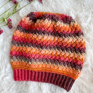 Crochet Modern Puff Stitch Hat Pattern, crochet puff stitch hat pattern, crochet beanie, crochet hat, easy crochet hat pattern, top down hat