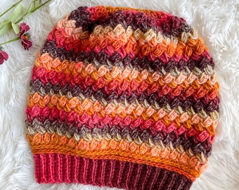 Crochet Modern Puff Stitch Hat Pattern, crochet puff stitch hat pattern, crochet beanie, crochet hat, easy crochet hat pattern, top down hat
