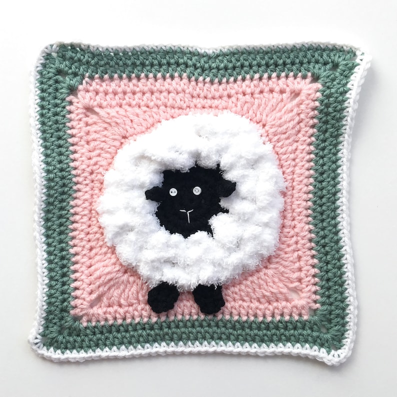 Crochet Sheep Lamb Granny Square Blanket Pattern, crochet lamb Easter Baby blanket granny square pattern, crochet sheet square, crochet lamb image 6