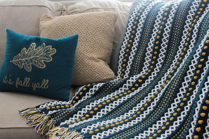 Crochet Modern Textured Blanket Pattern, modern cozy crochet throw blanket, crochet blanket pattern, crochet blanket, color work blanket image 2