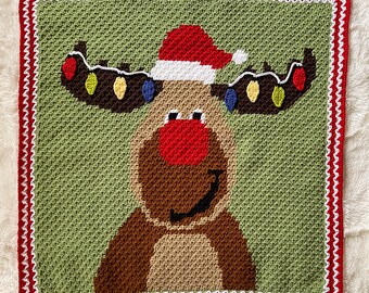 Crochet Christmas Moose C2C Graph Blanket Pattern, Merry Christmas Moose crochet blanket, crochet moose, Christmas moose blanket pattern