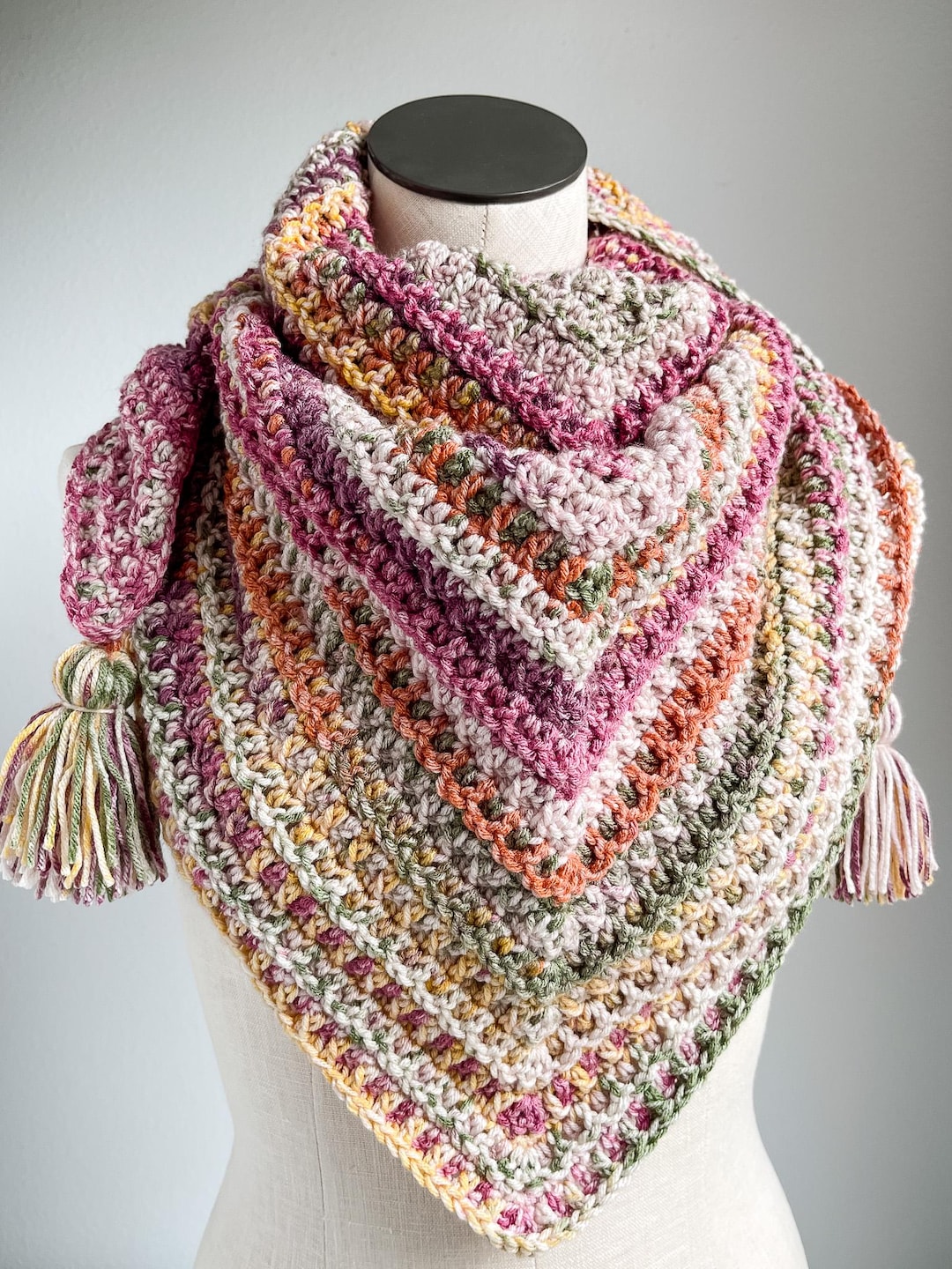 Crochet Triangle Shawl Pattern: Woven Scarf With Tassels (PDF Pattern ...