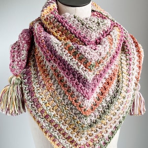 Crochet Woven Triangle Shawl Crochet Scarf Pattern, triangle crochet shawl pattern, crochet scarf tassels pattern, crochet triangle scarf