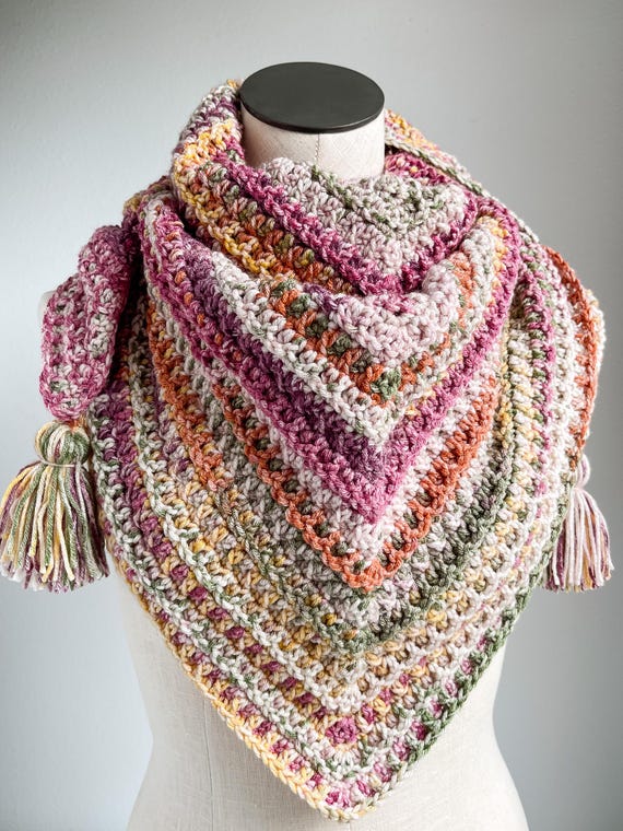 Crochet Triangle Shawl Pattern: Woven Scarf With Tassels (PDF