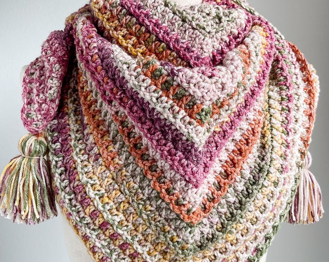 Crochet Triangle Shawl Pattern: Woven Scarf With Tassels (PDF Pattern ...