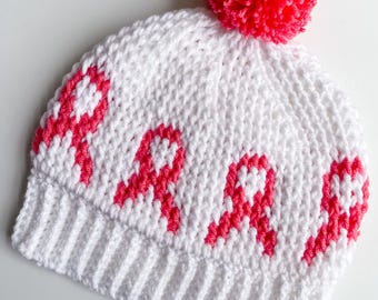 Crochet Cancer Beanie Hat Pattern Cancer Ribbon Crochet Hat Pattern (PDF Pattern)
