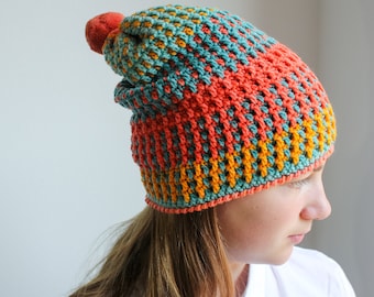 Crochet Modern Hat Pattern with woven look PDF, crochet hat pattern with a unique woven appearance, crochet hat, crochet slouchy beanie