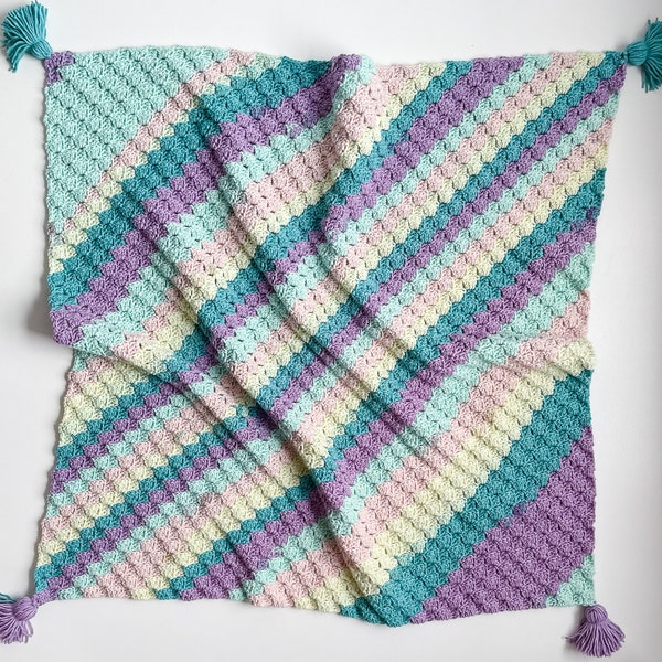 Crochet Beginner C2C Blanket Pattern, Corner to Corner (c2c) crochet blanket sizes baby through Queen, beginner c2c blanket pattern